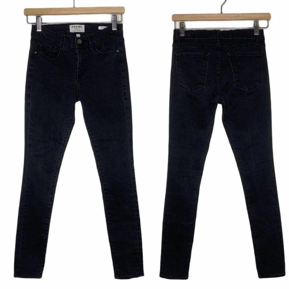 FRAME Denim Le Skinny de Jeanne Black Jeans 27 - Picture 2 of 11